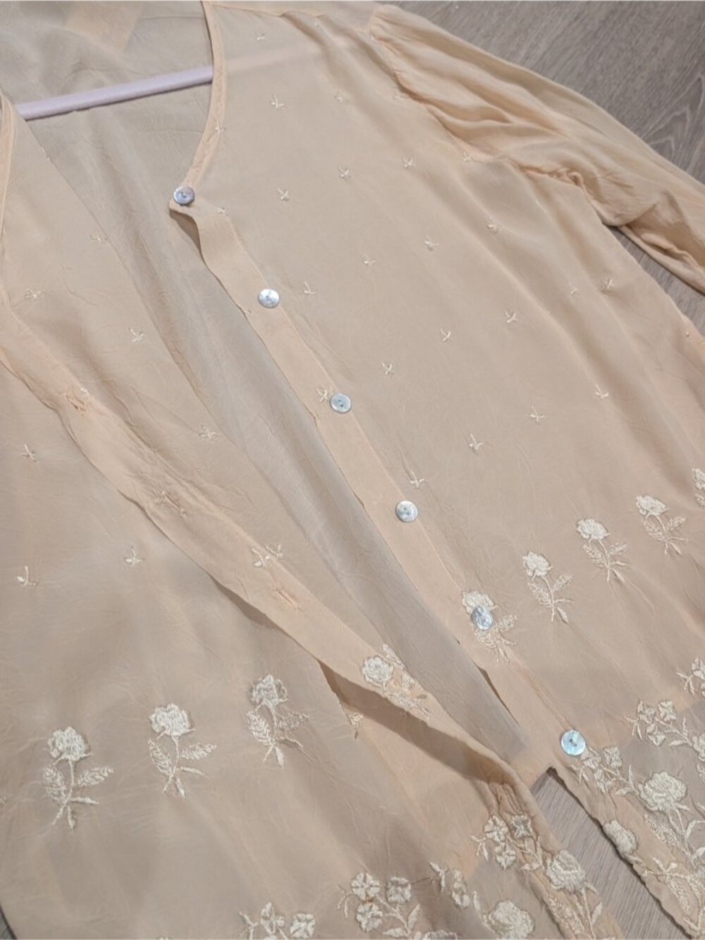 Vintage Sheer Embroidered Button-Front Blouse in Beige - Picture 8 of 10